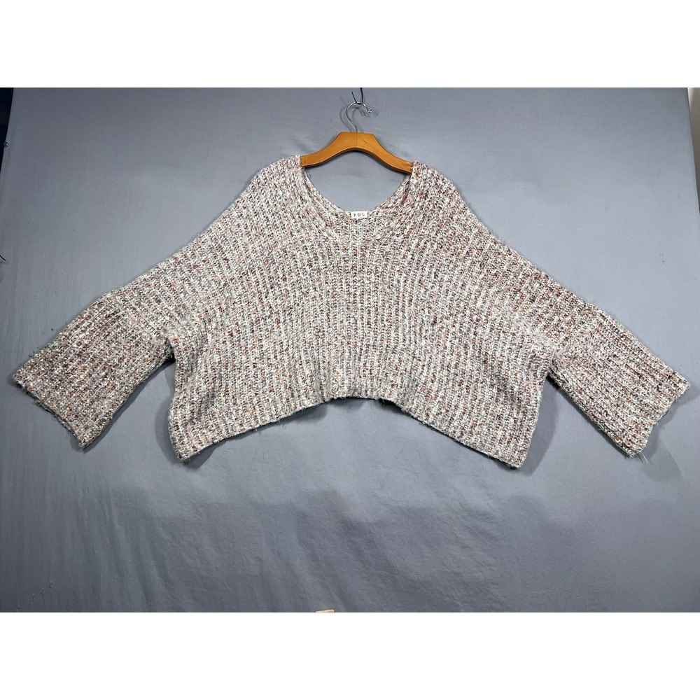 POL Womens Multi Color Chunky Knit Oversized V-Neck Cropped Sweater Size Medium